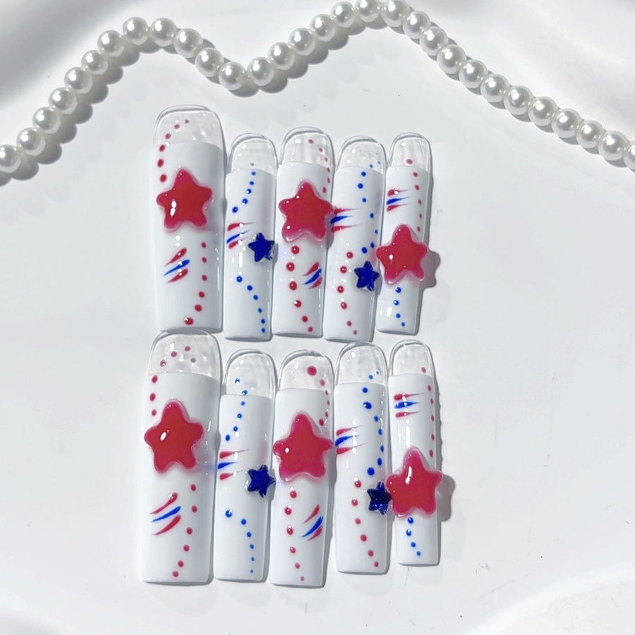 Red Blue Star Pop Art Press On Nails
