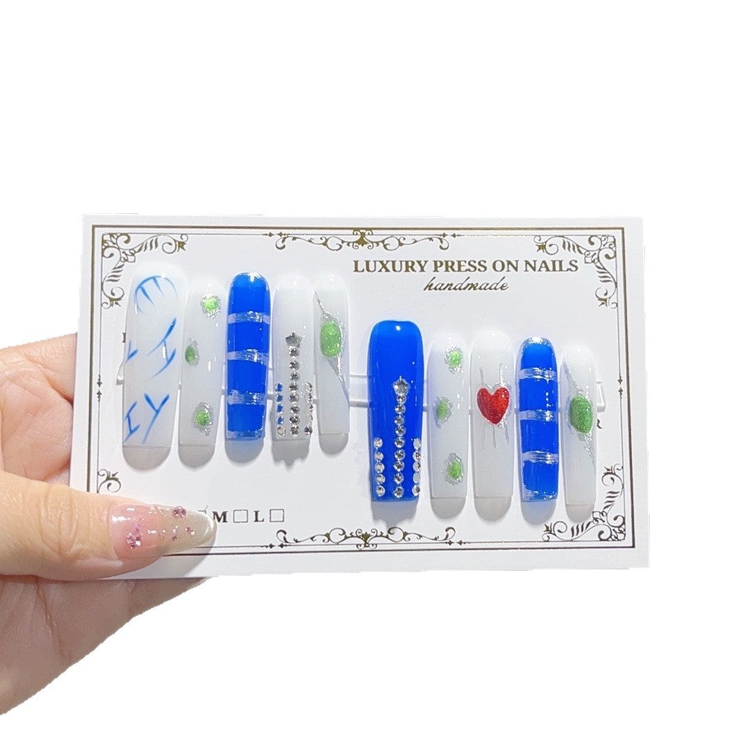 Icy Blue Minimal Heart Press On Nails