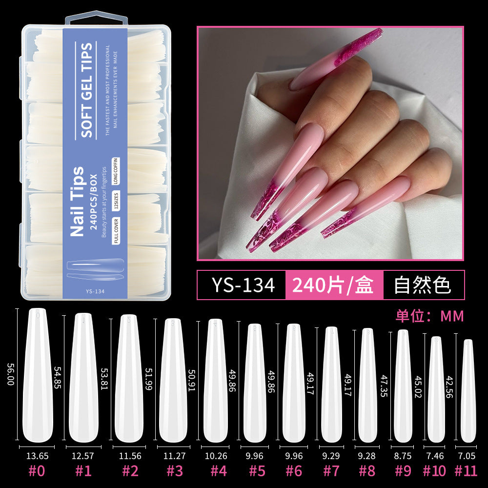 Nail Tips semi-full sticker, light sticker, extended water pipe nail 240 pieces XXXL thin dog transparent manicure patch fake nail