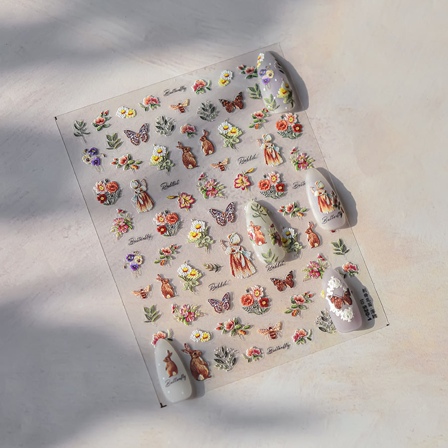 Vintage Alice Rabbit & Garden：「愛麗絲的花園奇境」— 5D浮雕甲貼
