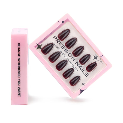 Uñas cortas de diseño sencillo de Spice Girl, con cambio gradual en rojo oscuro, muy populares al por mayor | 365nails