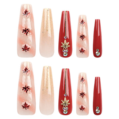 Autumn and winter white maple leaf sequins wear armor  Europe, America, big red diamond-encrusted nail art glitter powder nail products wholesale｜365nails