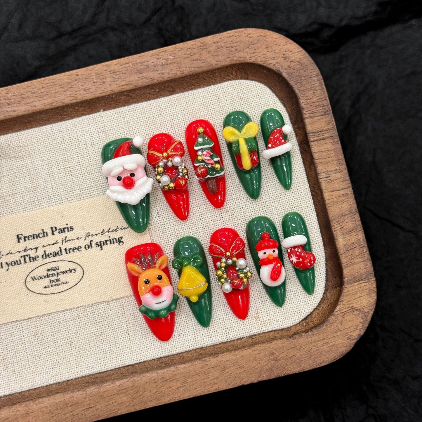 Festive Christmas Red Green Cartoon Press On Nails