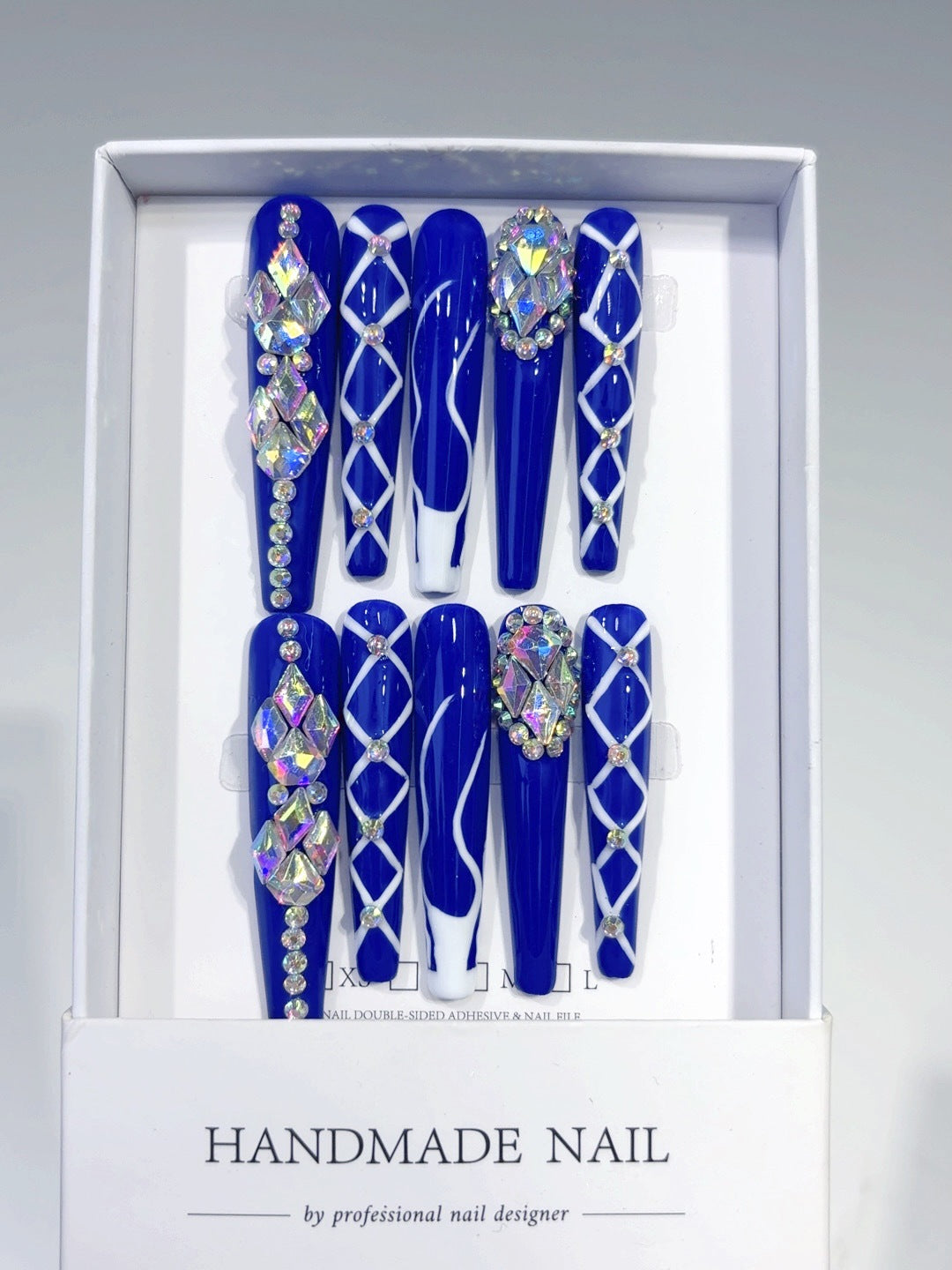 Royal Blue Crystal Lattice Press On Nails