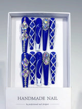 Royal Blue Crystal Lattice Press On Nails
