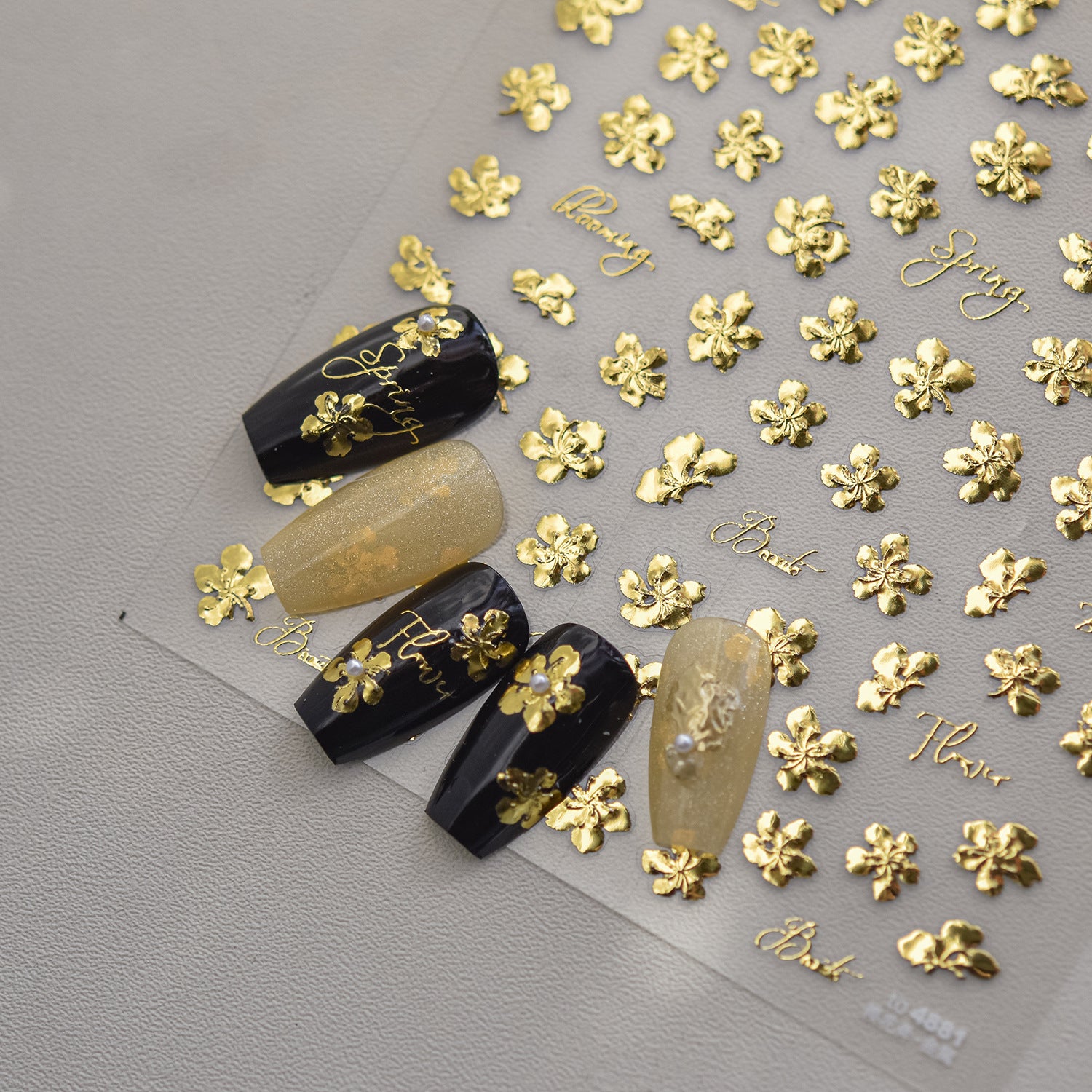Gold Foil Cherry Blossom: "Elegant Sakura Bloom" – 5D Embossed Nail Sticker