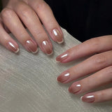 Nude gradual change French white coated short square press-on nails