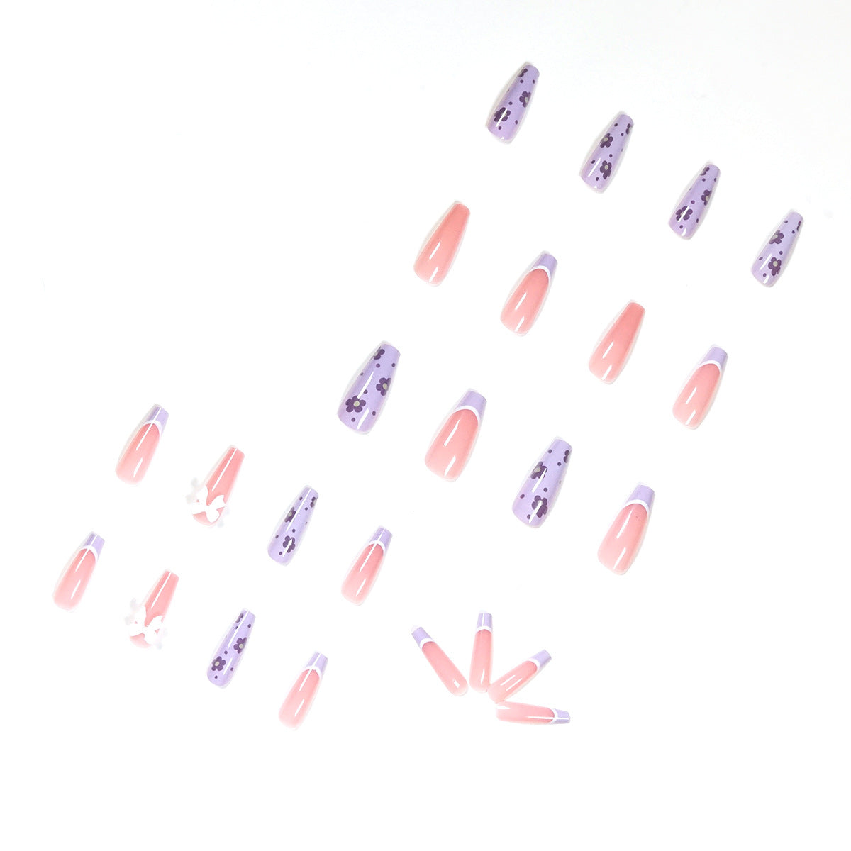 冰透芋色花朵法式成品美甲貼（可拆式穿戴）｜365nails