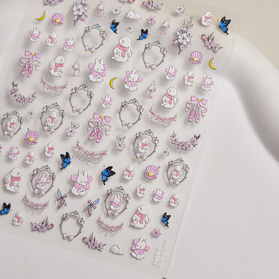 Cherry Blossom Princess Jewel: "Royal Sakura Frame" – 5D Embossed Nail Sticker
