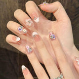 Pastel Floral Pink Glitter Handmade Press On Nails
