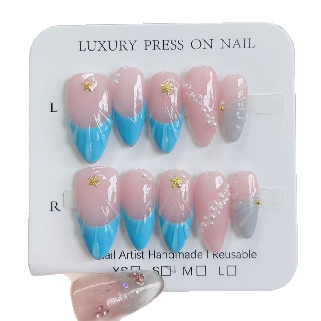 Mermaid Tide: "Onda de Coral" – Unhas Postiças de Amêndoa