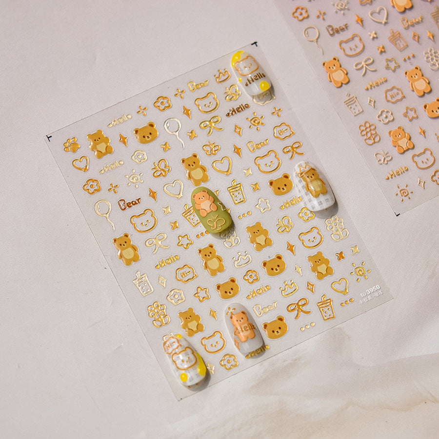365nails: "Golden Teddy Charm" – Cute Nail Stickers