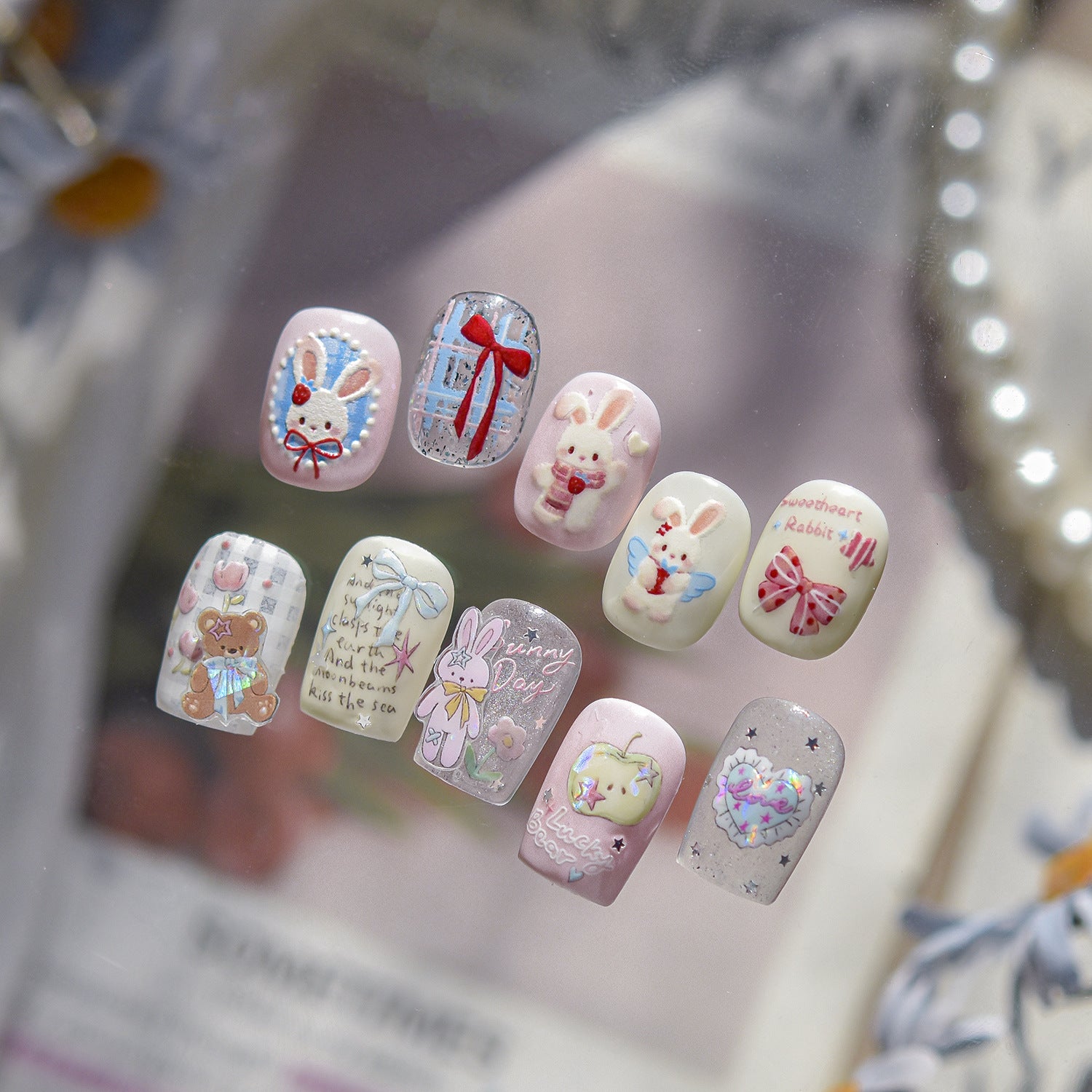 Sweet Bunny Collection: "Strawberry Bunny" – 3D Embossed Nail Sticker