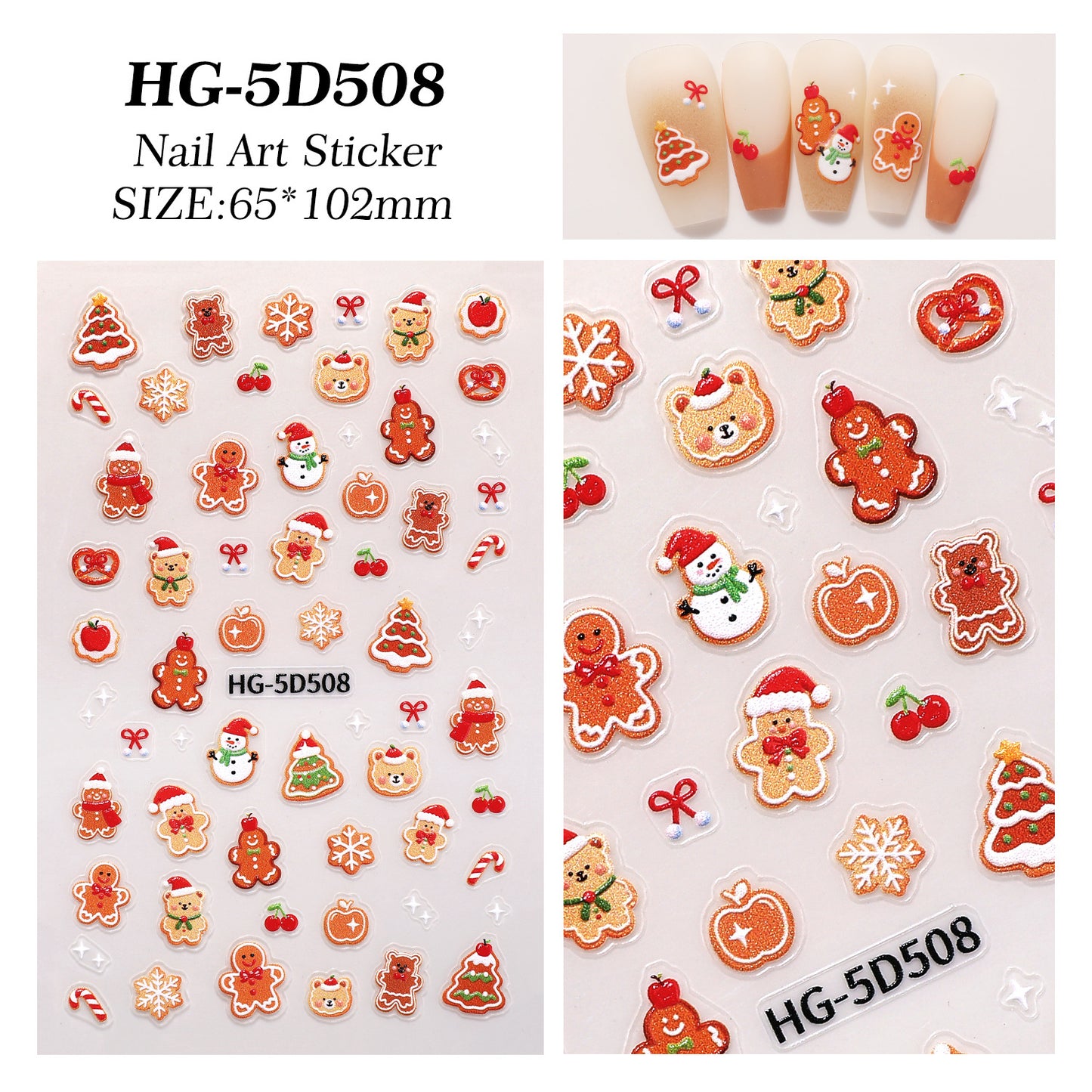 Original Christmas Nail Art Sticker 5D Embossed Three-dimensional Happy Christmas Elements DIY Nail Sticker Ornament HG