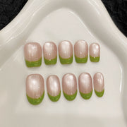 365nails: "Verdant Whisper" – Cat-Eye French Tip Handmade Square Nails