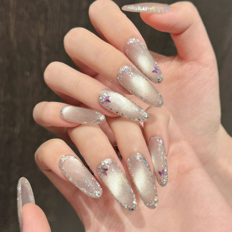 365nails: "Starlight Kiss" – Iridescent Cat Eye Butterfly Handmade Nails