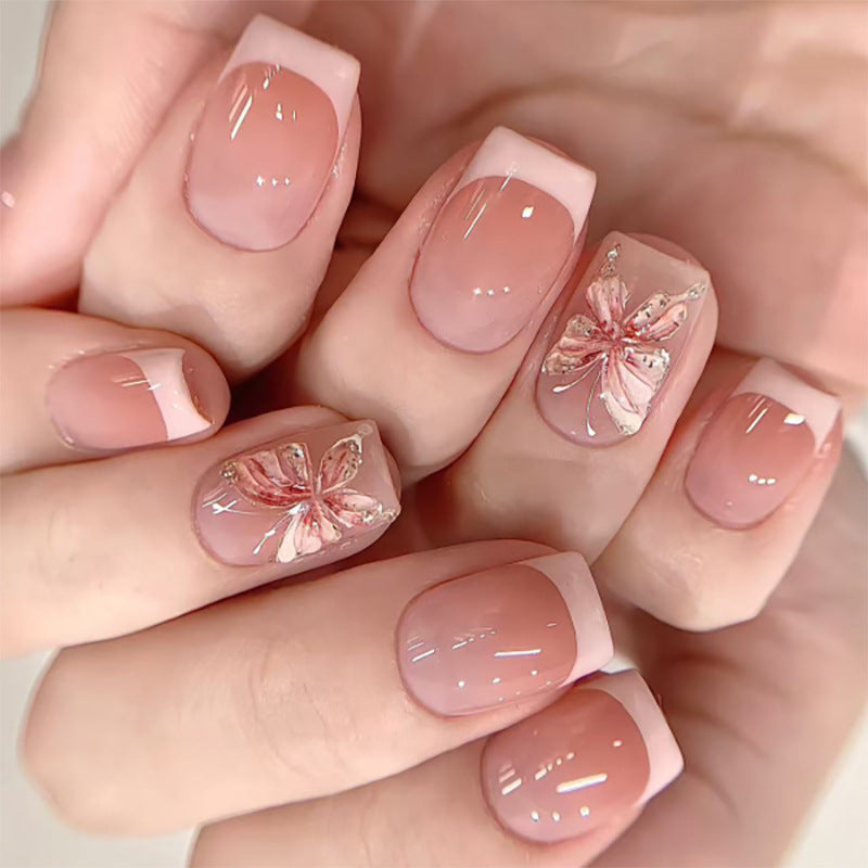 "Pink Butterfly Elegance" - Precision Crafted Press-On Nails