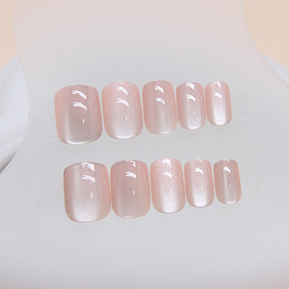 Spar cat eye press on nails removable powder transparent nail piece fresh nail piece short nail piece glass bead nail patch｜365nails