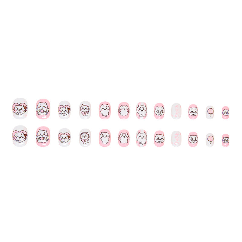 Pink and white girl children's nail cute dog graffiti manicure kids nails｜365nails