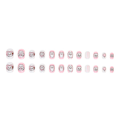 Pink and white girl children's nail cute dog graffiti manicure kids nails｜365nails