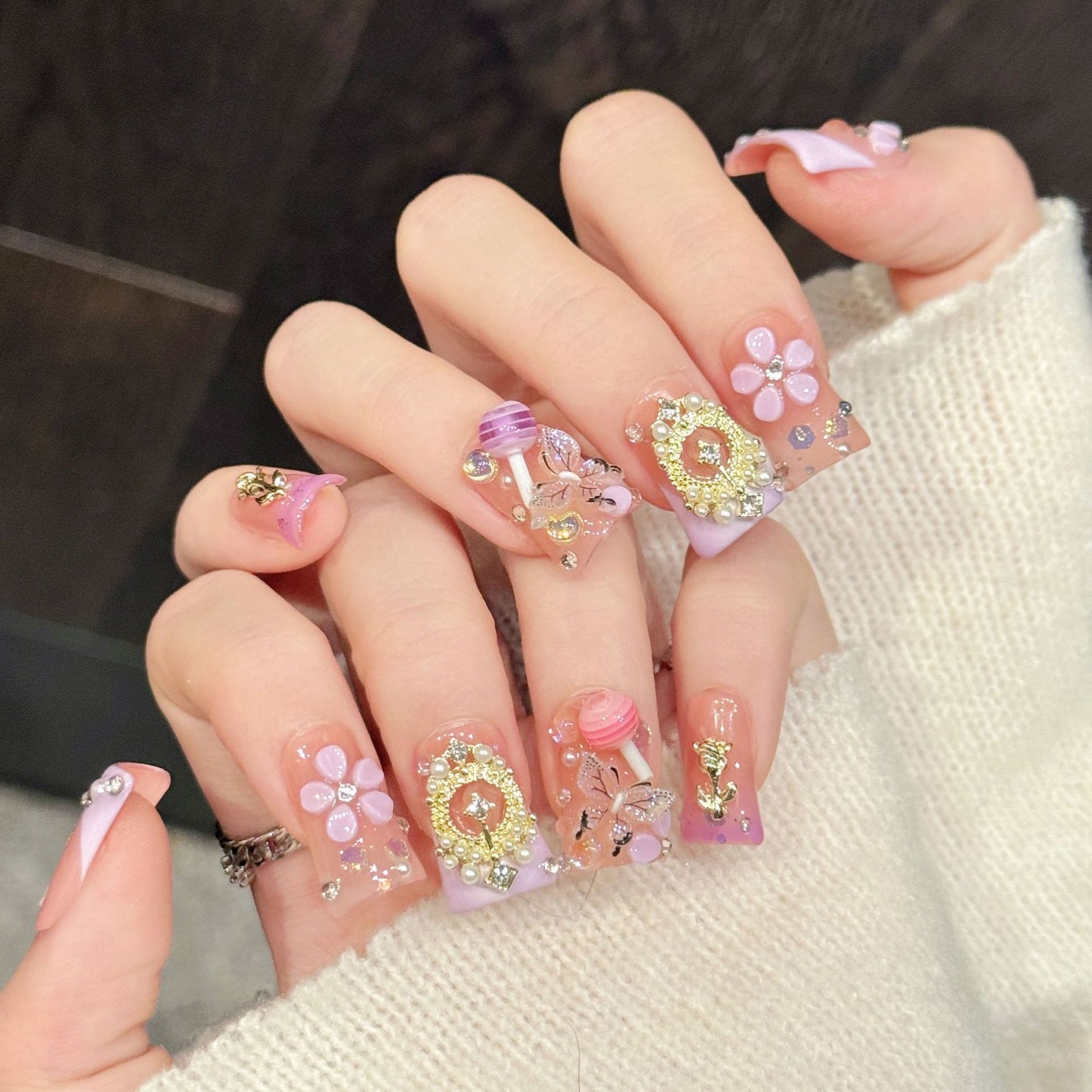 Peach Candy Gem Press On Nails