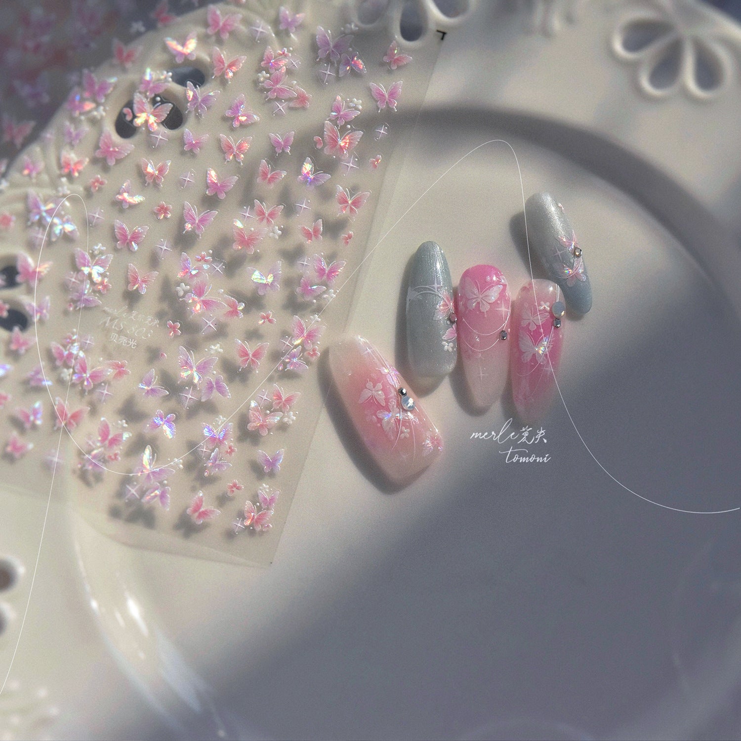 Pastel Butterfly Collection: "Aurora Flutter" – 3D Shell Shine Nail Sticker
