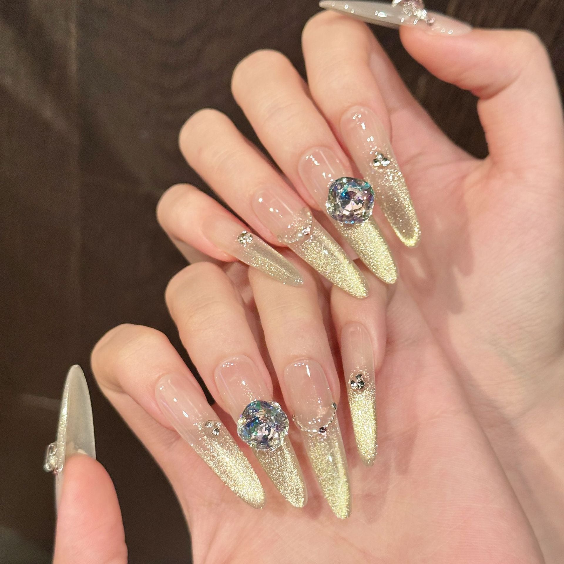 365nails: "Starlight Reverie" – 3D Gem & Glitter Handmade Stiletto Nails