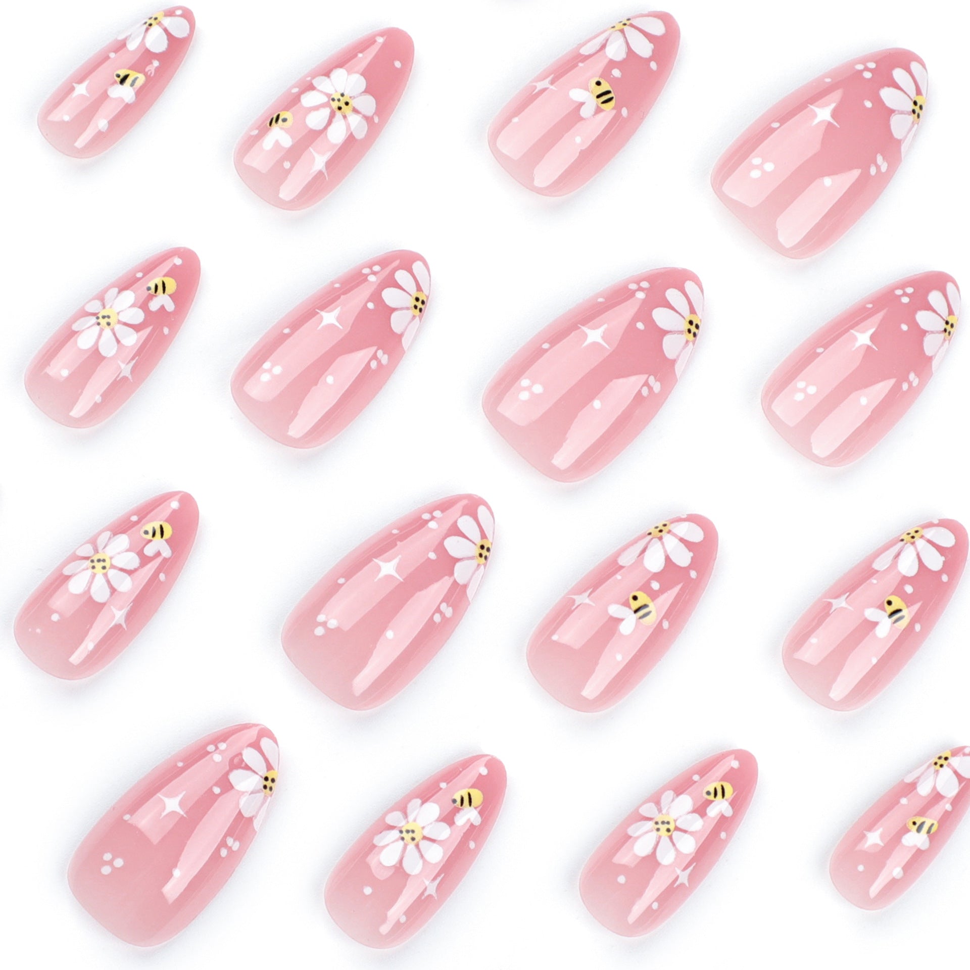 夏日小蜜蜂花朵短款星星圖案穿戴甲 批發｜365nails