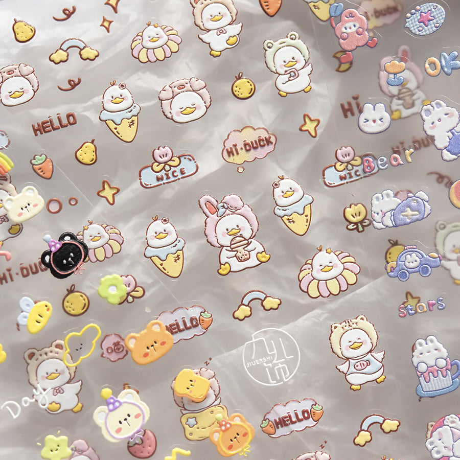 Happy Animal Collection: "Cute Happy Animals & Rainbow" – 3D Embossed Nail Sticker