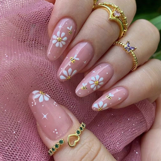 product summer little bee flower  wholesale short star  art fake nail｜365nails