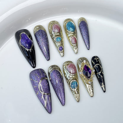 Long-pointed  light luxury heavy industry irregular cat eye handmade press-on nails  sticker｜365nails