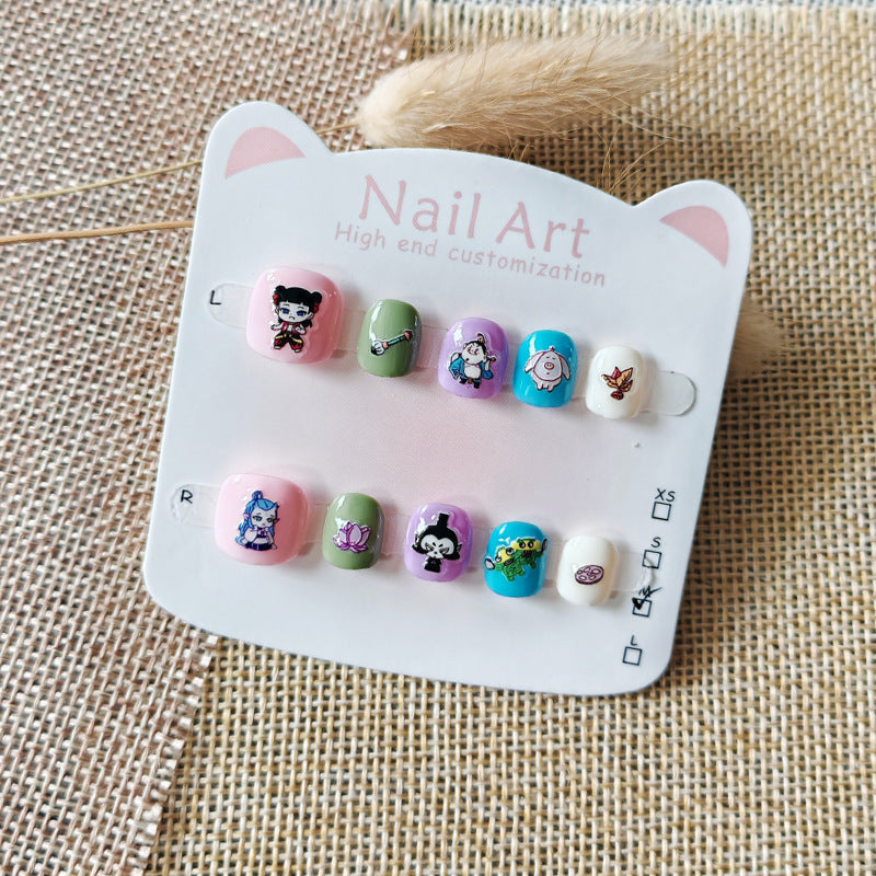 365nails: "mythical nezha" – short round handmade kids press-on nails