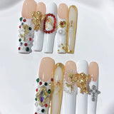 Vintage Baroque Angel Pearl Crystal Press On Nails
