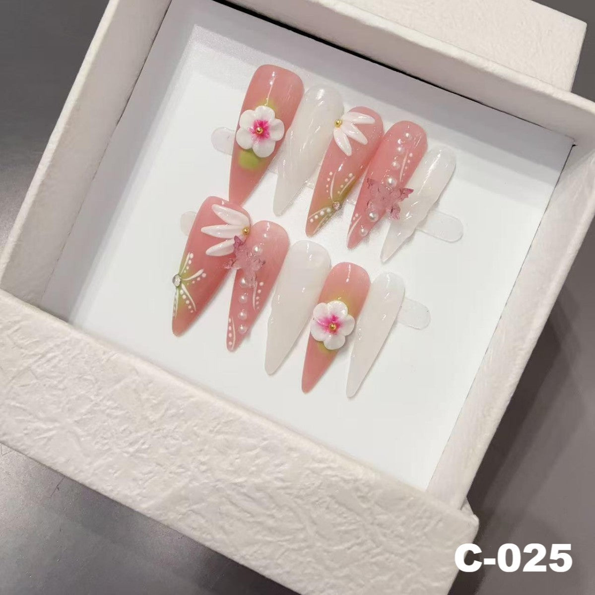 365nails: "Spring Whisper" – 3D Floral Handmade Stiletto Nails