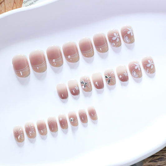 Pure desire blush , new nail art in summer, white flower short round wearing  wholesale｜365nails