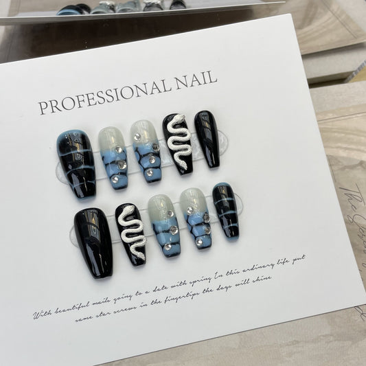 [Purely handmade real shot] Exploding Spice Girls Snake Diamond Nail Wear Nail Wear  Light Luxury Flash Diamond Handmade Wear Beauty | 365nails