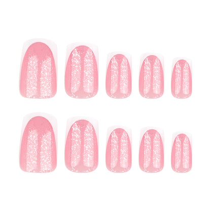Simple naked powder manicure fake nails French white edge wearing nail glitter flash nail piece fake nails nail piece｜365nails