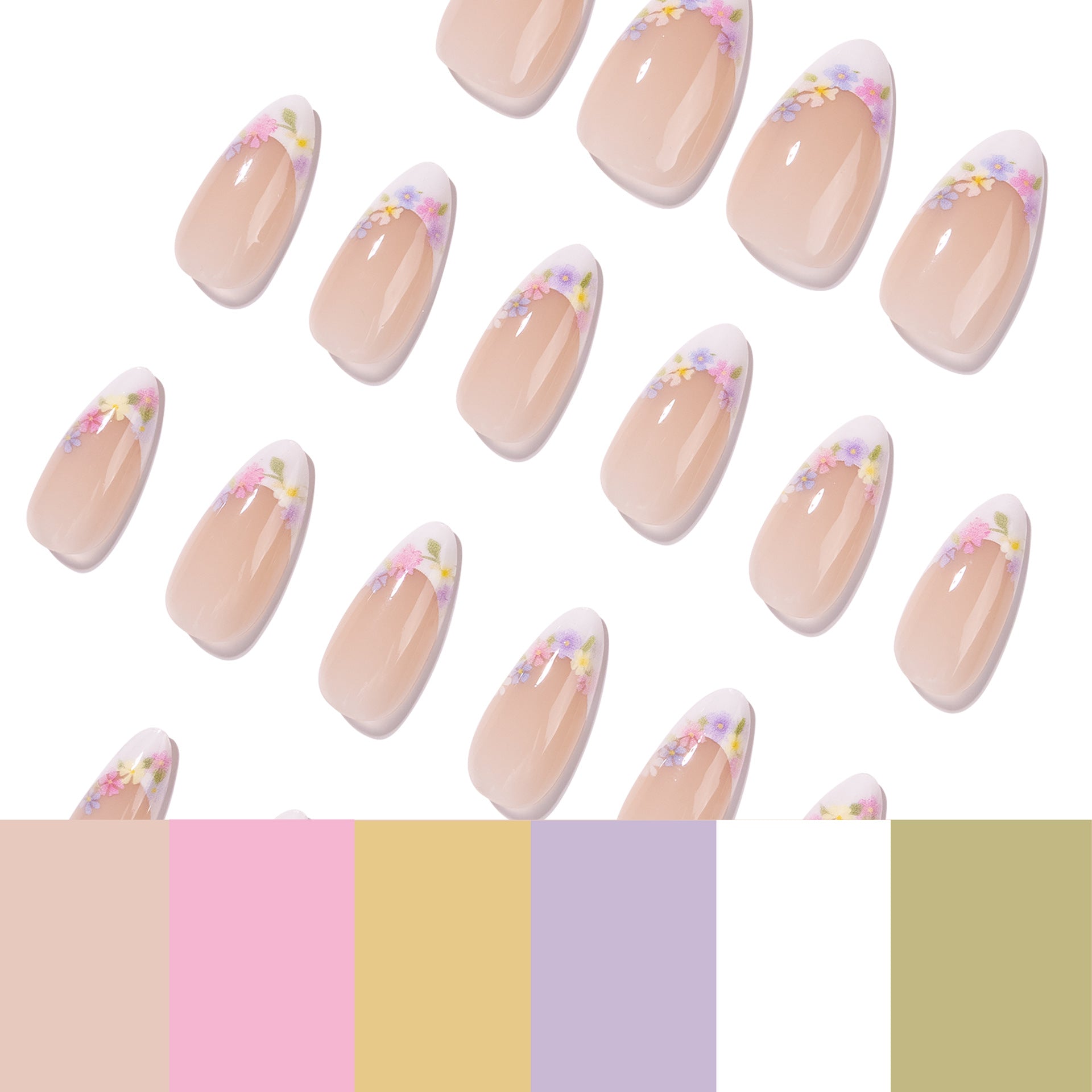 365nails: "Pastel Floral French Stiletto" – Delicate Press-on Nails