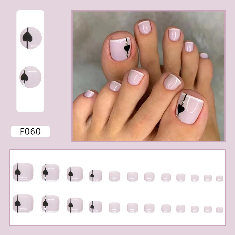 Sweet and cool black love French Press-on toenails wear nail simple diamond nail art piece Press-on toenails special fake nail｜365nails