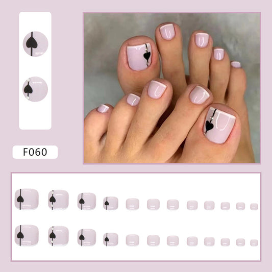 Uñas postizas francesas con diseño de amor negro, dulces y frescas, para usar en uñas postizas, con diseño de diamante simple, uñas postizas especiales | 365nails