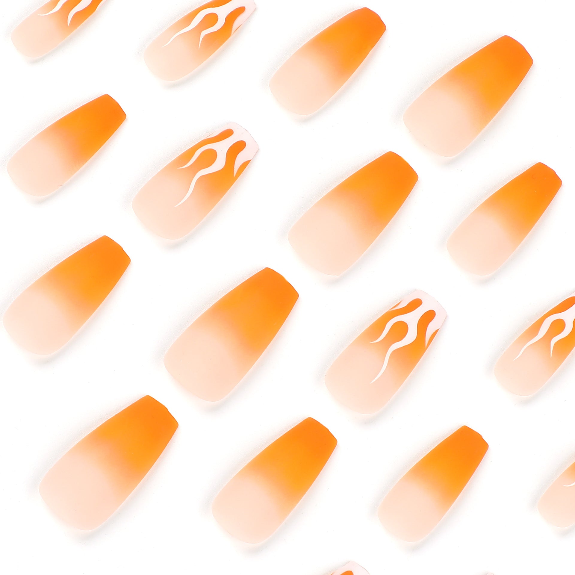Press on fake nails piece matte orange gradual change nails piece wholesale white flame French Press on fake nails piece nails｜365nails