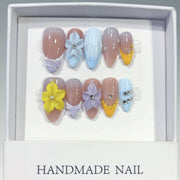 Pastel Bloom: "Colorful Petal" – Medium Almond Handmade Press On Nails