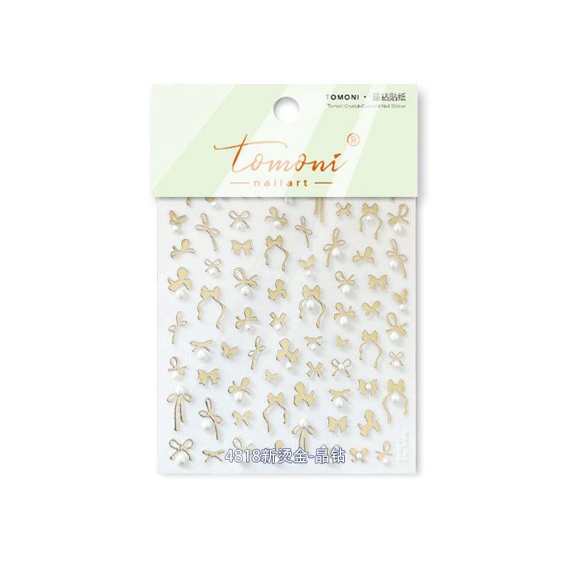 Embossed Bow Nail Stickers – Red & Metallic Pearl Set