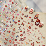 Embossed New Year Nail Stickers – Lucky Cat & Red Packet Set