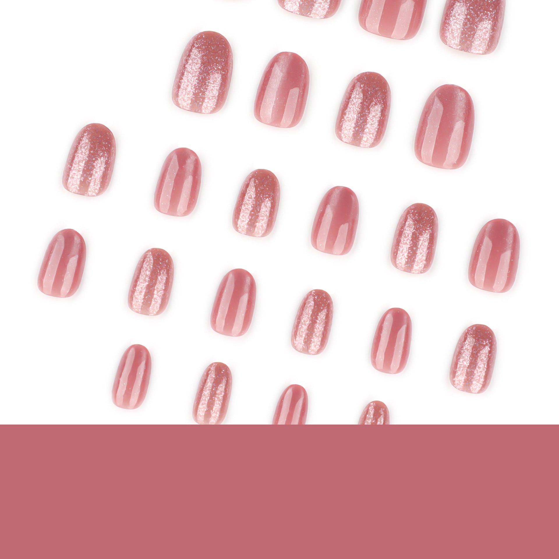Flashy nude pink cat eye wearable nails casual glitter manicure nail pieces short round nails