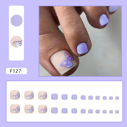 Borboleta roxa romântica fosca, doce menina, manicure de unhas postiças, 24 unhas postiças, manicure usável｜365nails