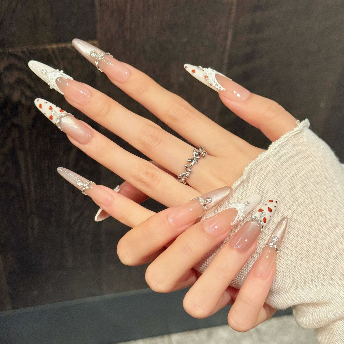 Short Artistic Floral Green Press On Nail Set