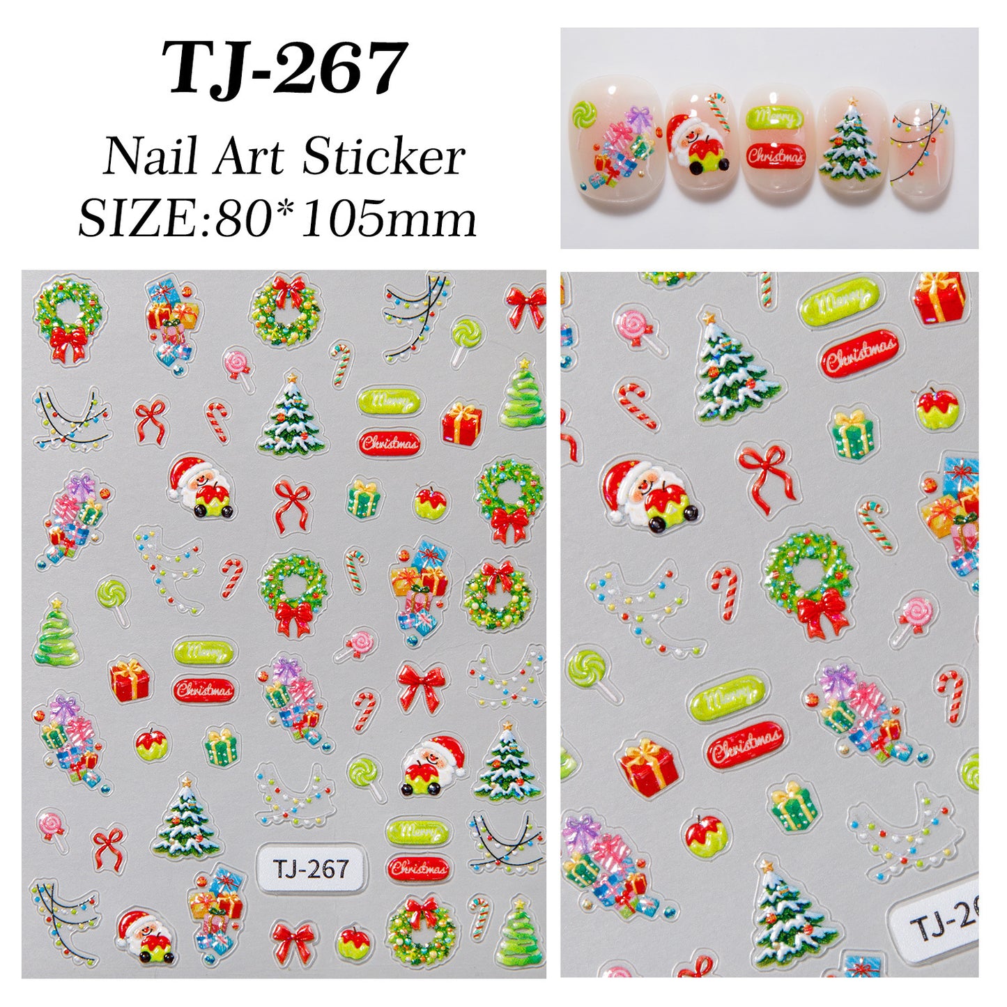 Aurora Christmas Nail Art Sticker 5D Embossed Three-dimensional Christmas Tree Snowman DIY Nail Sticker Ornament TJ
