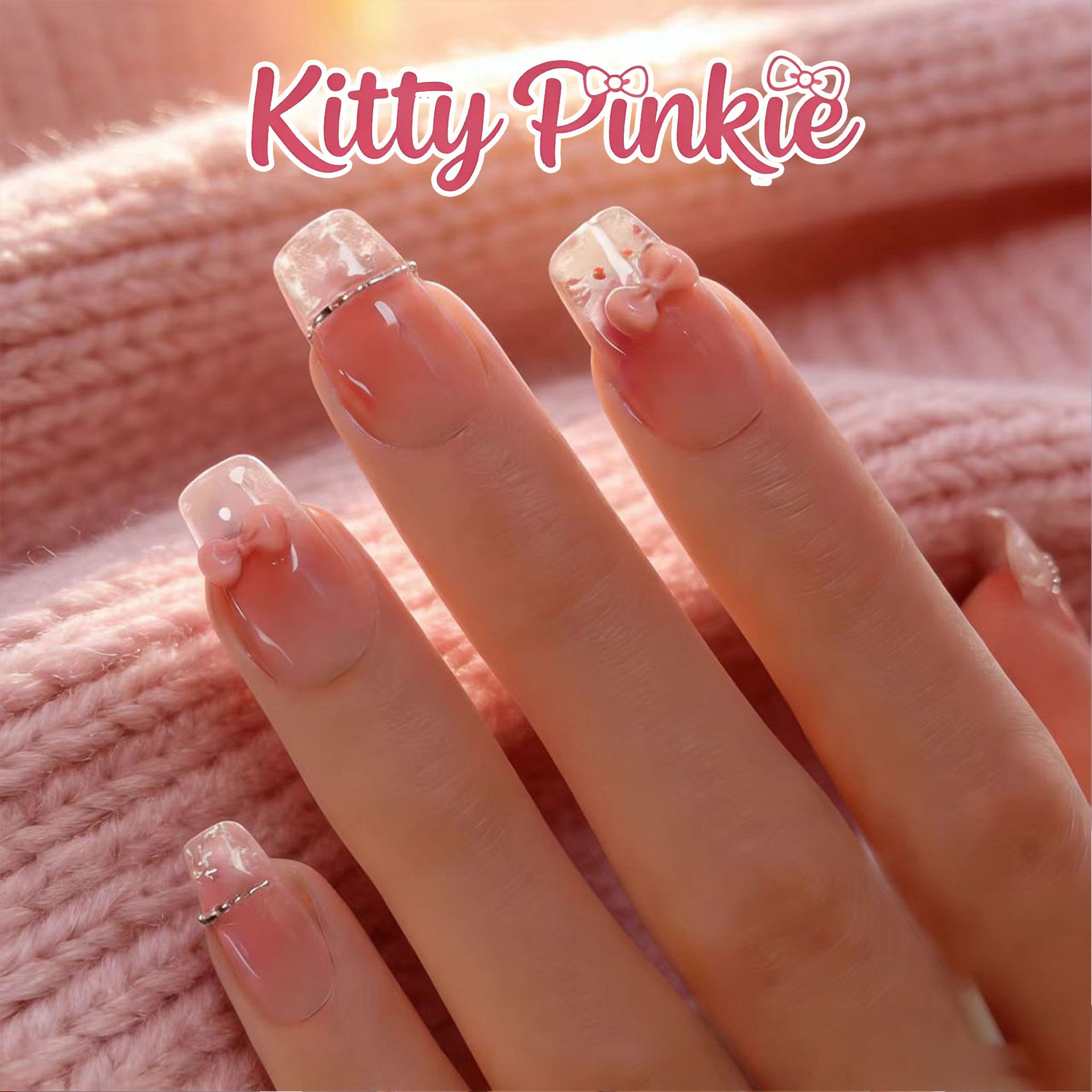 Kitty Collection: "Hello Kitty French" – Short Square Press-On Nails