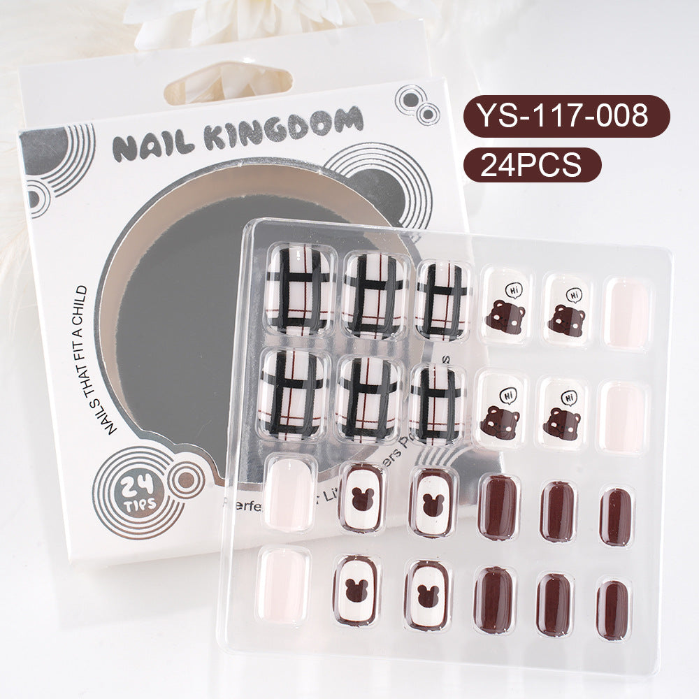Children press on nails, cartoon 24-piece boxed finished product, sweet and cute children's removable fake nail patch manicure
